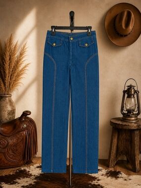 Vintage Faded Glory Bareback Jeans Sz 11 Western Gold Stitch High Rise Denim